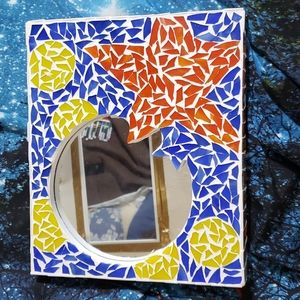 Mosaic Mirror "The Sky"  Solid. Multicolor 9.5in×11in. 1in thick.